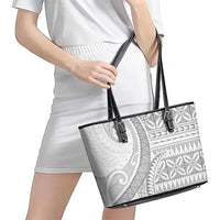 Polynesian White Sunday Leather Tote Bag Lotu Tamaiti Melanesian Pattern LT9 - Polynesian Pride