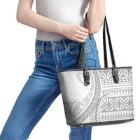 Polynesian White Sunday Leather Tote Bag Lotu Tamaiti Melanesian Pattern LT9 - Polynesian Pride