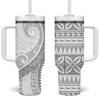 Polynesian White Sunday Tumbler With Handle Lotu Tamaiti Melanesian Pattern LT9 One Size: 40 oz White - Polynesian Pride