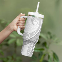 Polynesian White Sunday Tumbler With Handle Lotu Tamaiti Melanesian Pattern LT9 - Polynesian Pride