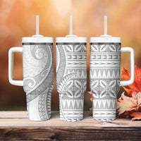 Polynesian White Sunday Tumbler With Handle Lotu Tamaiti Melanesian Pattern LT9 - Polynesian Pride