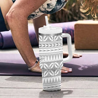 Polynesian White Sunday Tumbler With Handle Lotu Tamaiti Melanesian Pattern LT9 - Polynesian Pride