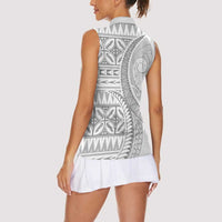 Polynesian White Sunday Women Sleeveless Polo Shirt Lotu Tamaiti Melanesian Pattern - Polynesian Pride