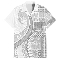 Samoa Siapo White Sunday Family Matching Long Sleeve Bodycon Dress and Hawaiian Shirt Lotu Tamaiti Polynesian White Pattern LT9 Dad's Shirt - Short Sleeve White - Polynesian Pride
