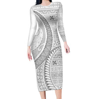 Tokelau White Sunday Family Matching Long Sleeve Bodycon Dress and Hawaiian Shirt Lotu Tamaiti Ngatu Tokelau Feletoa Manulua LT9 Mom's Dress White - Polynesian Pride