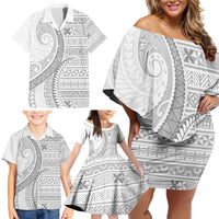 Tokelau White Sunday Family Matching Off Shoulder Short Dress and Hawaiian Shirt Lotu Tamaiti Ngatu Tokelau Feletoa Manulua LT9 - Polynesian Pride
