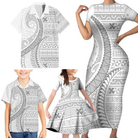 Tokelau White Sunday Family Matching Short Sleeve Bodycon Dress and Hawaiian Shirt Lotu Tamaiti Ngatu Tokelau Feletoa Manulua LT9 - Polynesian Pride