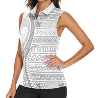 Tokelau White Sunday Women Sleeveless Polo Shirt Lotu Tamaiti Ngatu Tokelau Feletoa Manulua LT9 - Polynesian Pride