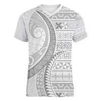 Tokelau White Sunday Women V-Neck T-Shirt Lotu Tamaiti Ngatu Tokelau Feletoa Manulua LT9 Female White - Polynesian Pride