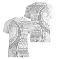 Tokelau White Sunday Women V-Neck T-Shirt Lotu Tamaiti Ngatu Tokelau Feletoa Manulua LT9 - Polynesian Pride