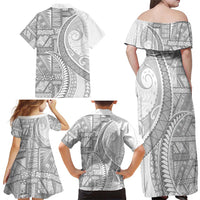 Tonga White Sunday Family Matching Off Shoulder Maxi Dress and Hawaiian Shirt Lotu Tamaiti Ngatu Tribal LT9 - Polynesian Pride