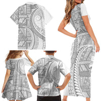 Tonga White Sunday Family Matching Short Sleeve Bodycon Dress and Hawaiian Shirt Lotu Tamaiti Ngatu Tribal LT9 - Polynesian Pride