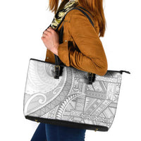 Tonga White Sunday Leather Tote Bag Lotu Tamaiti Ngatu Tribal - Polynesian Pride