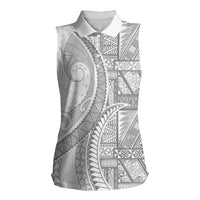 Tonga White Sunday Women Sleeveless Polo Shirt Lotu Tamaiti Ngatu Tribal LT9 Female White - Polynesian Pride