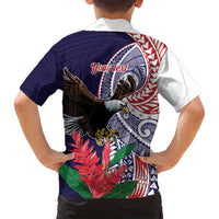 American Samoa Bald Eagle Personalized Family Matching Off Shoulder Short Dress and Hawaiian Shirt Polynesian Teuila Flowers - Polynesian Pride