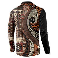 Vintage Samoa Siapo Mamanu Button Sweatshirt Brown Samoan Tapa Motif - Polynesian Pride