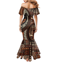 Vintage Samoa Siapo Mamanu Family Matching Mermaid Dress and Hawaiian Shirt Brown Samoan Tapa Motif LT9 - Polynesian Pride
