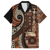 Vintage Samoa Siapo Mamanu Family Matching Puletasi and Hawaiian Shirt Brown Samoan Tapa Motif LT9 Dad's Shirt - Short Sleeve Brown - Polynesian Pride