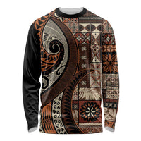 Vintage Samoa Siapo Mamanu Long Sleeve Shirt Brown Samoan Tapa Motif - Polynesian Pride