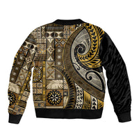 Vintage Samoa Siapo Mamanu Bomber Jacket Gold Samoan Tapa Motif - Polynesian Pride