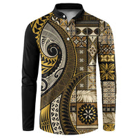 Vintage Samoa Siapo Mamanu Button Sweatshirt Gold Samoan Tapa Motif - Polynesian Pride