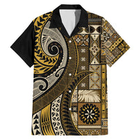 Vintage Samoa Siapo Mamanu Family Matching Mermaid Dress and Hawaiian Shirt Gold Samoan Tapa Motif LT9 Dad's Shirt - Short Sleeve Gold - Polynesian Pride