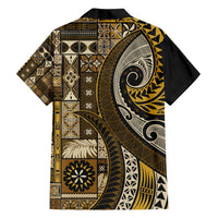Vintage Samoa Siapo Mamanu Family Matching Tank Maxi Dress and Hawaiian Shirt Gold Samoan Tapa Motif LT9 - Polynesian Pride