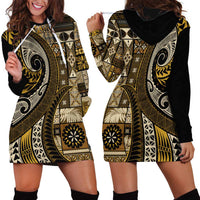 Vintage Samoa Siapo Mamanu Hoodie Dress Gold Samoan Tapa Motif - Polynesian Pride