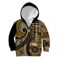 Vintage Samoa Siapo Mamanu Kid Hoodie Gold Samoan Tapa Motif - Polynesian Pride