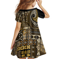 Vintage Samoa Siapo Mamanu Kid Short Sleeve Dress Gold Samoan Tapa Motif - Polynesian Pride
