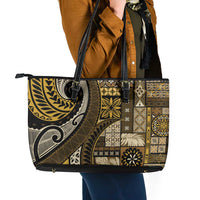 Vintage Samoa Siapo Mamanu Leather Tote Bag Gold Samoan Tapa Motif - Polynesian Pride