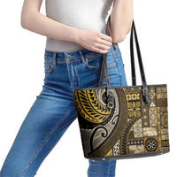 Vintage Samoa Siapo Mamanu Leather Tote Bag Gold Samoan Tapa Motif - Polynesian Pride