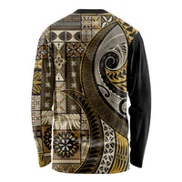Vintage Samoa Siapo Mamanu Long Sleeve Shirt Gold Samoan Tapa Motif - Polynesian Pride