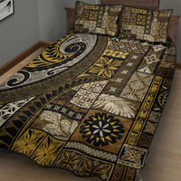 Vintage Samoa Siapo Mamanu Quilt Bed Set Gold Samoan Tapa Motif - Polynesian Pride