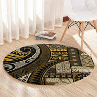 Vintage Samoa Siapo Mamanu Round Carpet Gold Samoan Tapa Motif - Polynesian Pride
