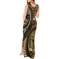 Vintage Samoa Siapo Mamanu Tank Maxi Dress Gold Samoan Tapa Motif - Polynesian Pride