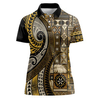 Vintage Samoa Siapo Mamanu Women Polo Shirt Gold Samoan Tapa Motif - Polynesian Pride