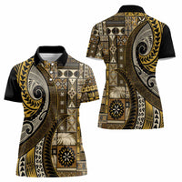 Vintage Samoa Siapo Mamanu Women Polo Shirt Gold Samoan Tapa Motif - Polynesian Pride