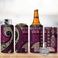 Vintage Samoa Siapo Mamanu 4 in 1 Can Cooler Tumbler Pink Samoan Tapa Motif - Polynesian Pride