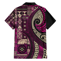 Vintage Samoa Siapo Mamanu Family Matching Short Sleeve Bodycon Dress and Hawaiian Shirt Pink Samoan Tapa Motif LT9 - Polynesian Pride