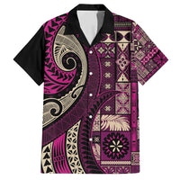 Vintage Samoa Siapo Mamanu Family Matching Summer Maxi Dress and Hawaiian Shirt Pink Samoan Tapa Motif LT9 Dad's Shirt - Short Sleeve Pink - Polynesian Pride