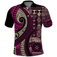 Vintage Samoa Siapo Mamanu Polo Shirt Pink Samoan Tapa Motif - Polynesian Pride