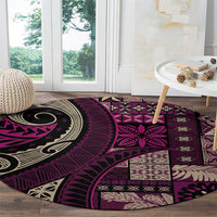 Vintage Samoa Siapo Mamanu Round Carpet Pink Samoan Tapa Motif - Polynesian Pride