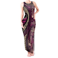 Vintage Samoa Siapo Mamanu Tank Maxi Dress Pink Samoan Tapa Motif - Polynesian Pride