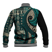 Vintage Samoa Siapo Mamanu Baseball Jacket Teal Samoan Tapa Motif - Polynesian Pride