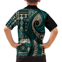 Vintage Samoa Siapo Mamanu Hawaiian Shirt Teal Samoan Tapa Motif - Polynesian Pride
