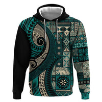 Vintage Samoa Siapo Mamanu Hoodie Teal Samoan Tapa Motif LT9 Pullover Hoodie Teal - Polynesian Pride
