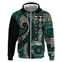 Vintage Samoa Siapo Mamanu Hoodie Teal Samoan Tapa Motif LT9 Zip Hoodie Teal - Polynesian Pride