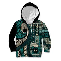 Vintage Samoa Siapo Mamanu Kid Hoodie Teal Samoan Tapa Motif - Polynesian Pride