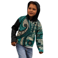 Vintage Samoa Siapo Mamanu Kid Hoodie Teal Samoan Tapa Motif - Polynesian Pride